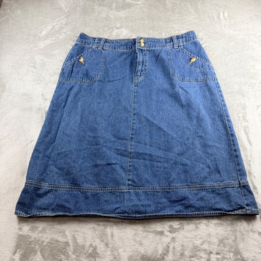 Kim Rogers Blue Denim A-Line Midi Skirt Women's 18 Cotton